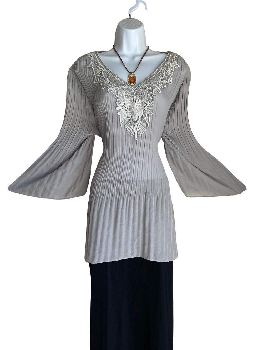 Y2K Catherines Plus 3X Tunic Blouse Lace Embroidered Bell Sleeve Whimsigoth